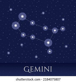 Zodiac constellation Gemini over blue background