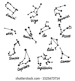 Zodiac Constellation Hand Writing Aries Taurus Stock Vector (Royalty ...