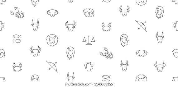 Zodiac constellation icon seamless pattern outline stroke set dash line design illustration isolated on white background