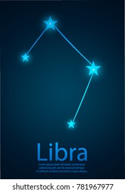 The zodiac constellation of Libra. Dark blue background of space. Vector illustration eps10.