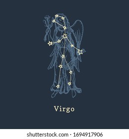 Zodiac constellation of Libra on background of hand drawn symbol in engraving style. Vector retro graphic illustration of astrological sign Scales.