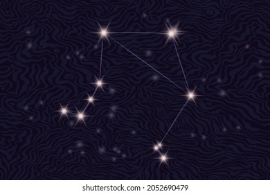 Zodiac constellation Libra on the background of the starry sky. Constellation of Libra on a textured background of a starry night. Astrological zodiac on the background of space. Popular astronomy.
