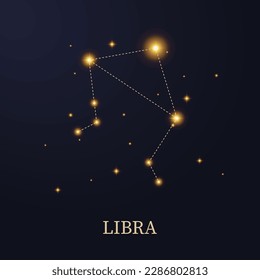 Zodiac constellation Libra on a dark background with stars, vector illustration.
