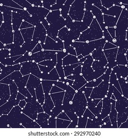 Zodiac constellation patterns. Vector space and stars illustration.