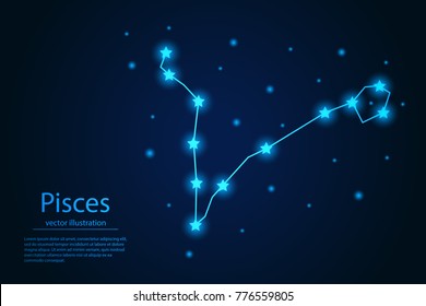 The zodiac constellation of Pisces. Starry sky. Dark blue background of space. Vector illustration eps10.