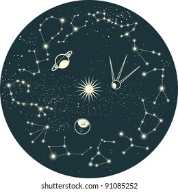 zodiac constellation with planets and satellite