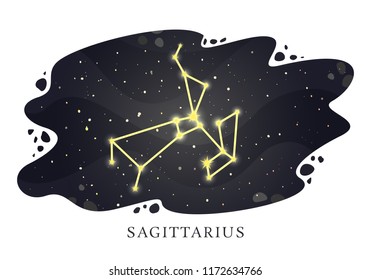 Zodiac constellation Sagittarius on the background of the night sky. Astrological horoscope sign. Vector illustration
