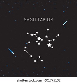 Zodiac constellation Sagittarius, Sgr, the Archer on night sky with stars and meteors, vector