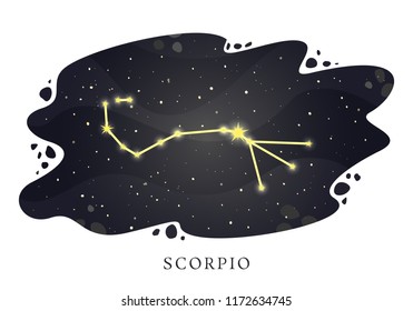 Zodiac constellation Scorpio on the background of the night sky. Astrological horoscope sign. Vector illustration