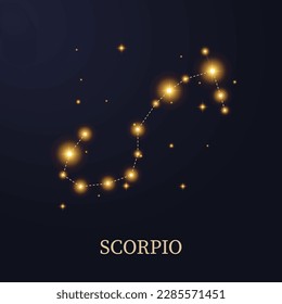 Zodiac constellation Scorpio on a dark background with stars, vector illustration.