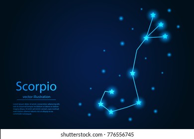 The zodiac constellation of Scorpio. Starry sky. Dark blue background of space. Vector illustration eps10.