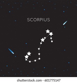 Zodiac constellation Scorpius, Sco, the Scorpion on night sky with stars and meteors, vector
