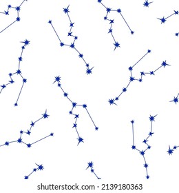 Zodiac constellation seamless pattern simple vector illustration, astrology horoscope symbol for future events prediction, stars connected with lines