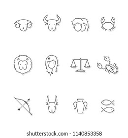 Zodiac constellation with shadow icon outline stroke set dash line design illustration isolated on white background