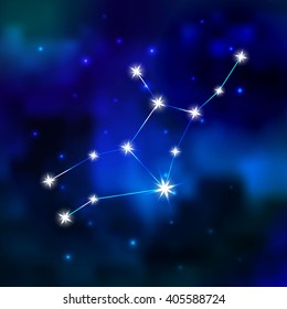 Zodiac constellation in the sky. Constellation Virgo in Universe. Zodiac vector illustration