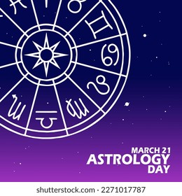 zodiac constellation symbol and bold text with stars on gradient background to commemorate Astrology Day on March 21
