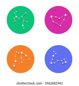 Zodiac constellation symbols collection. Connected shining star astrology signs. Sagittarius, Capricorn, Aquarius and Pisces. Vector illustration.
