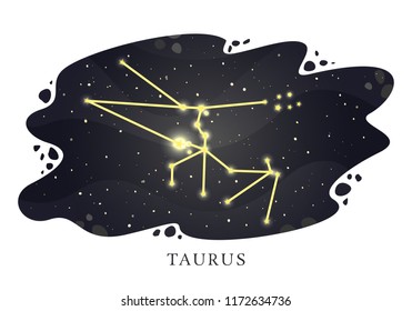 Zodiac constellation Taurus on the background of the night sky. Astrological horoscope sign. Vector illustration