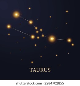 Zodiac constellation Taurus on a dark background with stars, vector illustration.