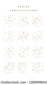  Zodiac Constellations Collection with all twelve elements. Astrology Signs and Icons