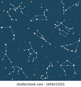 Zodiac constellations on the night sky background