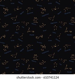 Zodiac constellations seamless background. Star Space pattern