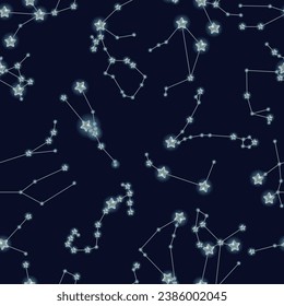 Zodiac constellations seamless pattern background.