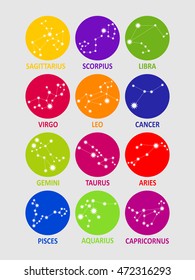Zodiac  constellations . Set of icons. Astrology sign. Astronomy symbol. Vector illustration