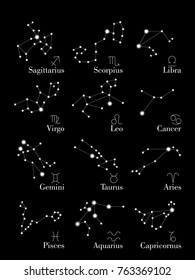 Zodiac  constellations . Set of icons. Astrology sign. Astronomy symbol. Vector illustration