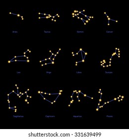 Zodiac Constellations Set. Space and Stars. Vector