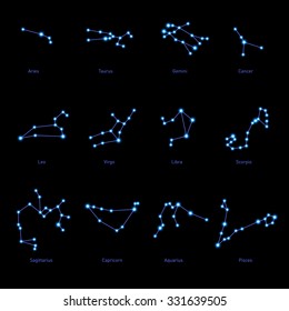 Zodiac Constellations Set. Space and Stars. Vector