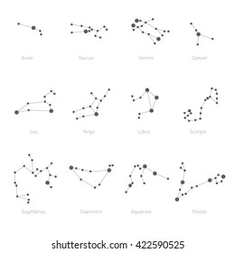 Zodiac Constellations Set. Space and Stars. Vector illustration