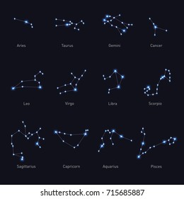 Zodiac Constellations Set. Space and Stars. Vector