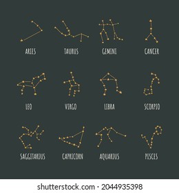 Zodiac constellations set. Vector hand drawn llustration.