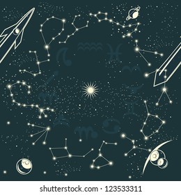 zodiac constellations and space seamless pattern