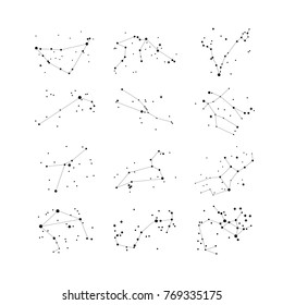 Zodiac Constellations Star And Deep Sky Object. Map Star Geometric Vector On White Background.