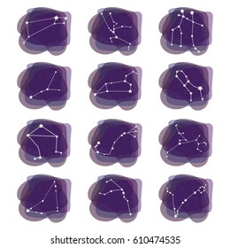 Zodiac constellations vector set of star signs isolated with starry background