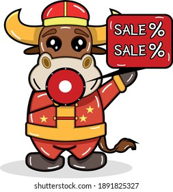 zodiac cow cute design style in chinese new year sales promotion by zodiac cow