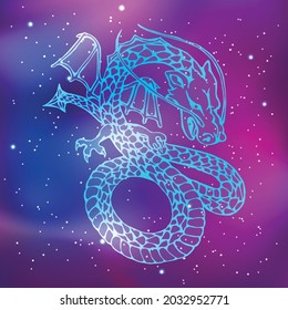 zodiac dragon. Eastern horoscope. Neon drawing. Vector illustration