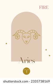 Zodiac Fire Aries. Vector Illustration of Celestial Symbol. Astrology and Future Prediction. Horoscope Sign.