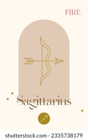 Zodiac Fire Sagittarius. Vector Illustration of Celestial Symbol. Astrology and Future Prediction. Horoscope Sign.