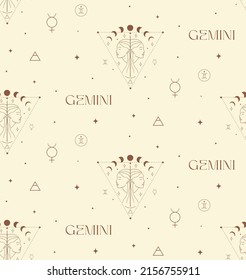 Zodiac Gemini Background Seamless Pattern. Mystic Spiritual Astrology Signs