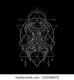 Zodiac Gemini geometric Style for merchandise or apparel design