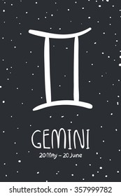 Zodiac gemini sign with stars background. Vector illustration. Print design.