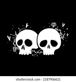 zodiac Gemini signs halloween skull bones objects icons stars graphics black and white print. Vector illustration