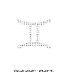 The zodiac gemini symbol filled with black dots. Pointillism style. Vector illustration on white background