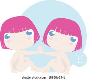 Zodiac girls Gemini characters, astrology illustration, Sign of the zodiac Gemini.