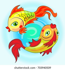 Zodiac gold fish swim in blue water