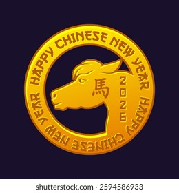 Zodiac golden icon-Horse talisman. Chinese golden talisman with a Horse silhouette, symbol 2026 new year