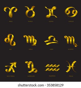 Zodiac golden signs set